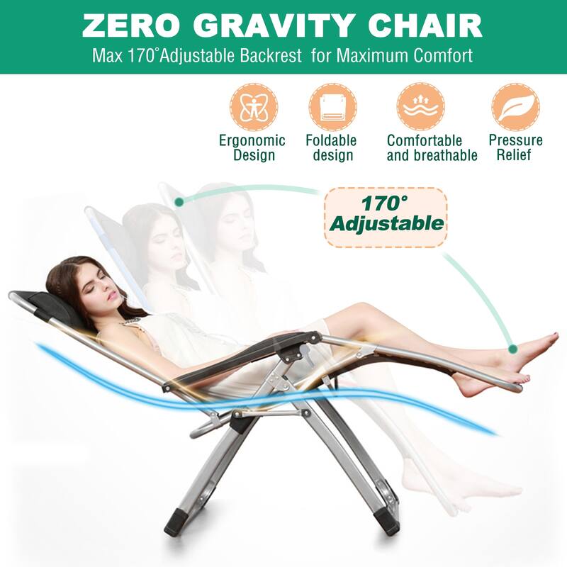 DoCred Folding Outdoor Zero Gravity Chair, with Cushion, Pillow, Blue