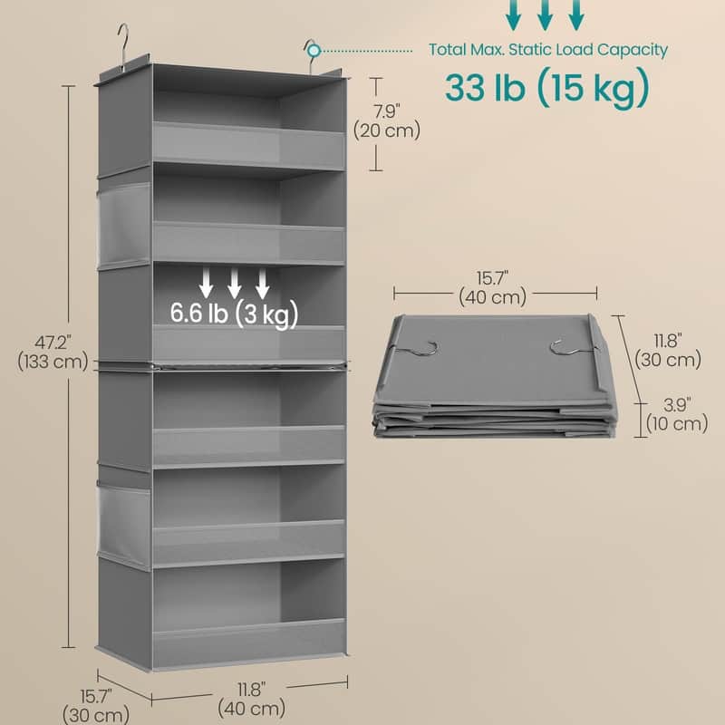 6-Tier Hanging Closet Organizer with Pockets & Bamboo Inserts