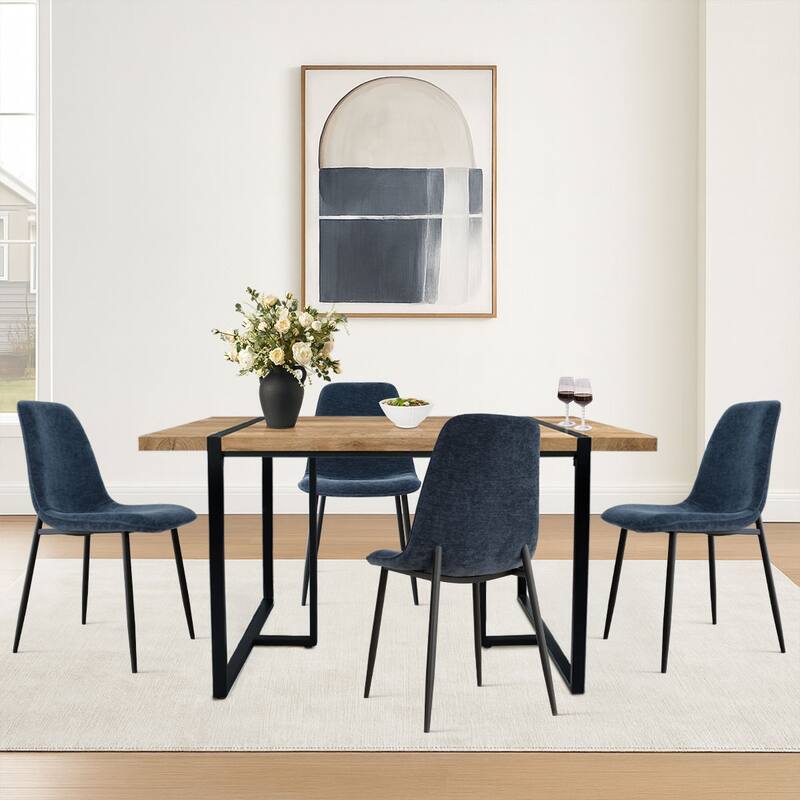 Rectangular Dining Table Set for 4 with Upholstered Chairs