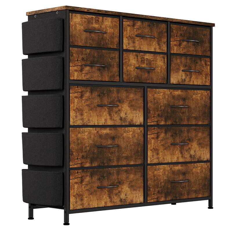 12 Drawer Dresser, Storage Organizer Unit with Fabric - Brown