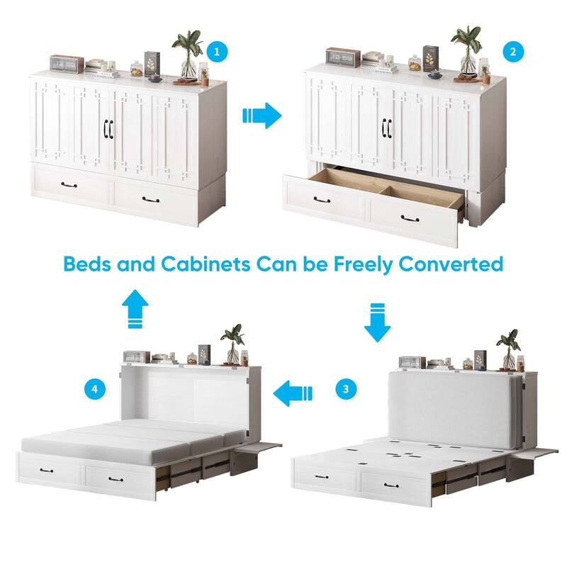 Mixoy Queen Murphy Bed Chest with Charging Station and Storage Drawer,No Mattress