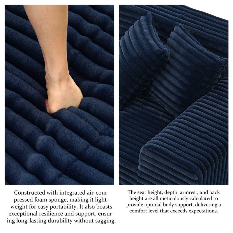 Corduroy Oversized Low-back Modular Loveseat Chaise with Pillow