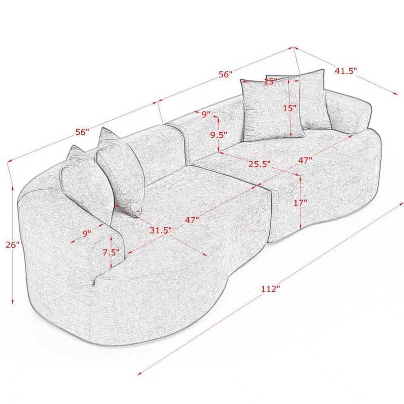 Modern Cloud 4-Seater Sectional Curved Sofa, Minimalist Compression Living Room Couch, No Assembly Needed