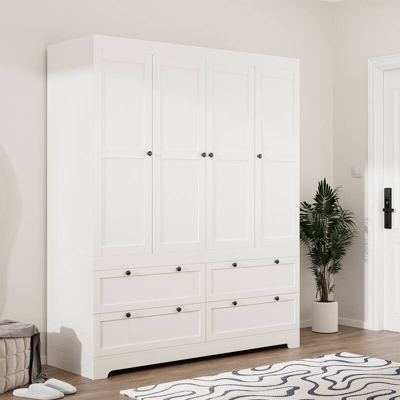 Meyreso White Modular Wardrobe Closet with Drawers, Convertible Stacking Armoire - N/A