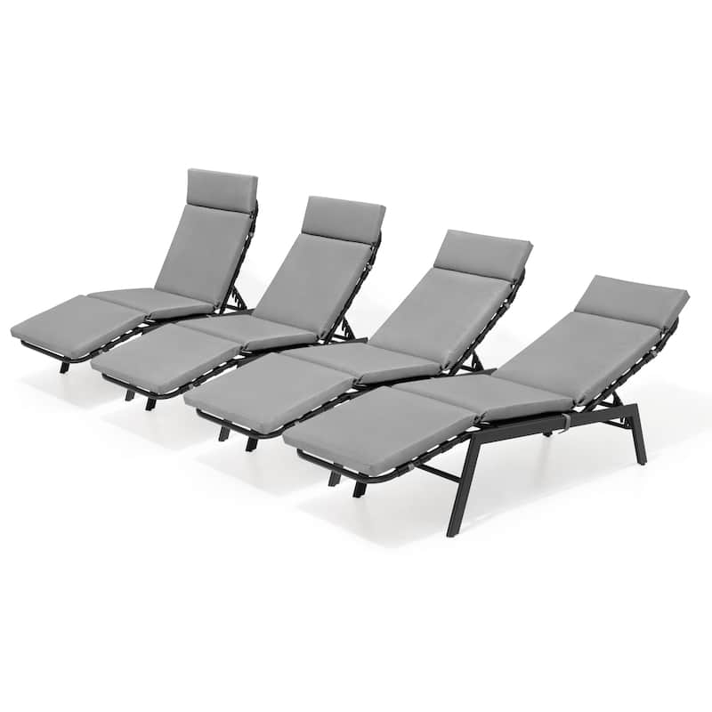 Outdoor Cushioned Chaise Lounge Chairs (Set of 4), Adjustable Reclining Sun Lounger - Dark Grey - 4PC
