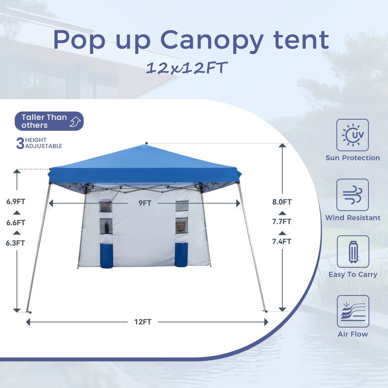 12x12' Canopy with One Sidewalls UV Block Sun Shade Canopy Gazebo for Patio Outdoor
