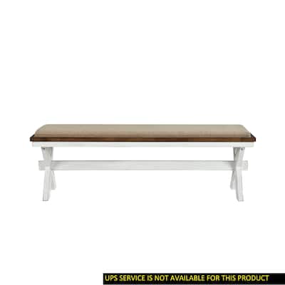 Modern Style White and Oak Finish 1pc Bench Fabric Upholstered Seat Charming Traditional Dining Wooden Furniture