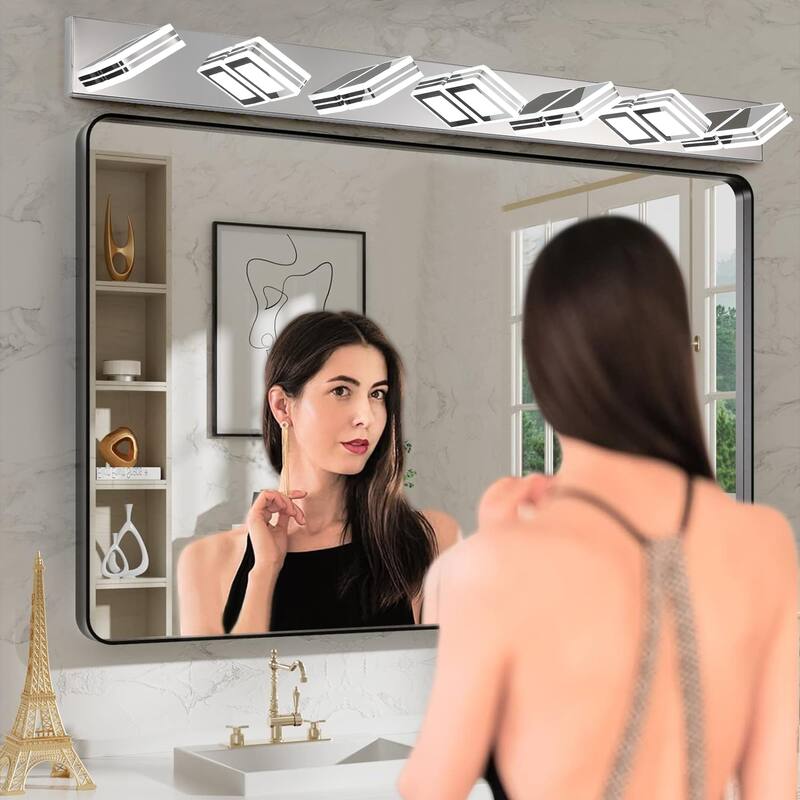 45" Modern 7-Light LED Vanity Light, Square Acrylic Lampshades Wall Mount Fixture for Bathroom, Mirror Lighting