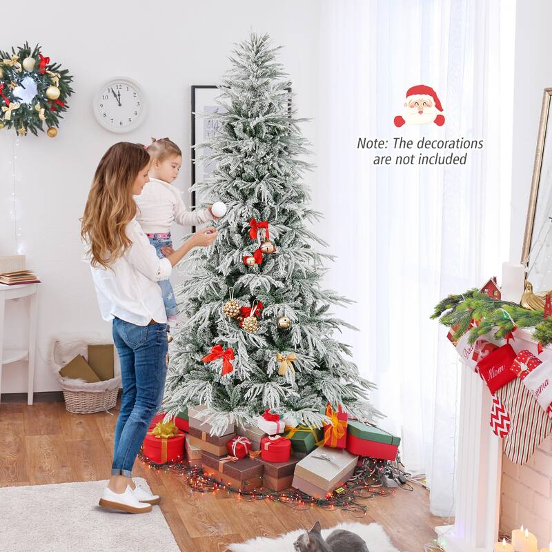 Gymax 6/7/8 FT Artificial Christmas Tree w/1108 PE PVC Branch Tips & - Green, White