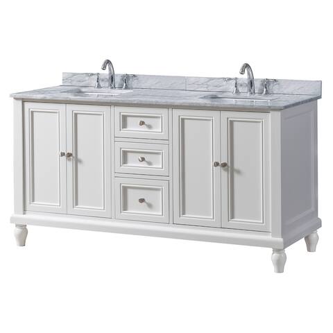 Classic 60 in. Vanity in White with White Carrara Marble Top
