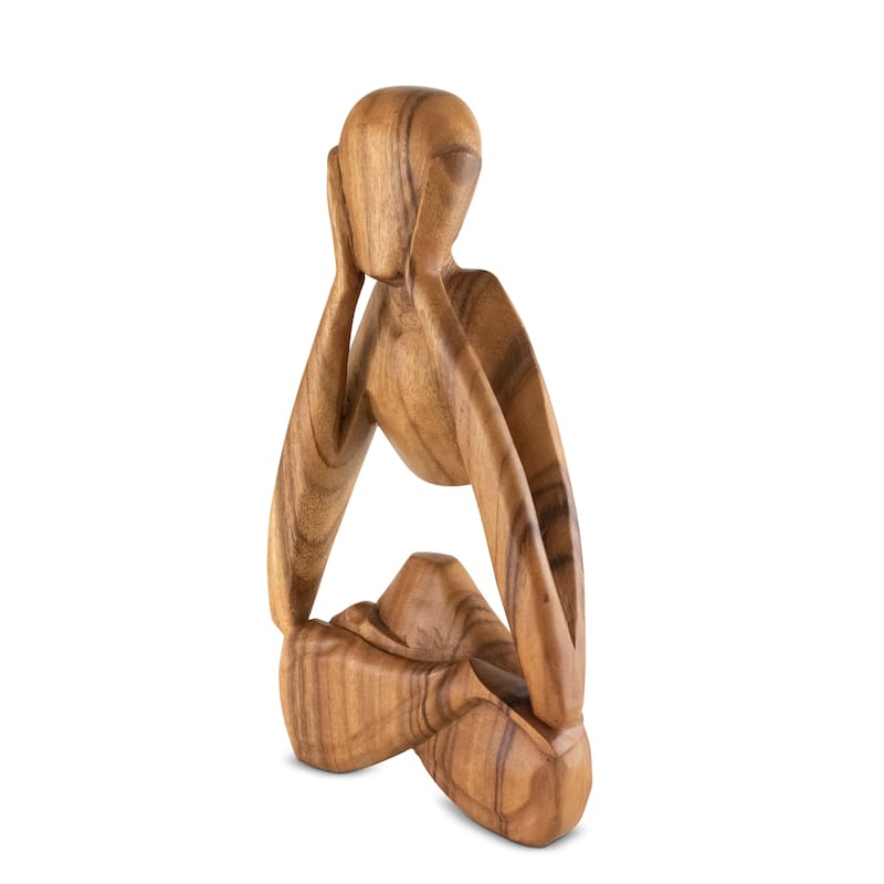 12" Wooden Handmade Abstract Sculpture Handcrafted "Daydreaming Man" Home Decor Figurine Accent Decoration Hand Carved Statue