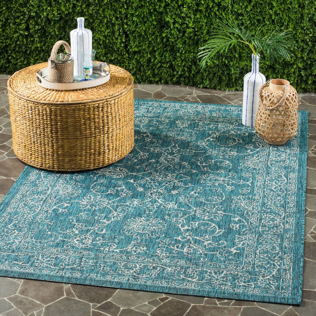 SAFAVIEH Courtyard Salomeea Indoor/ Outdoor Waterproof Turquoise Patio Backyard Rug