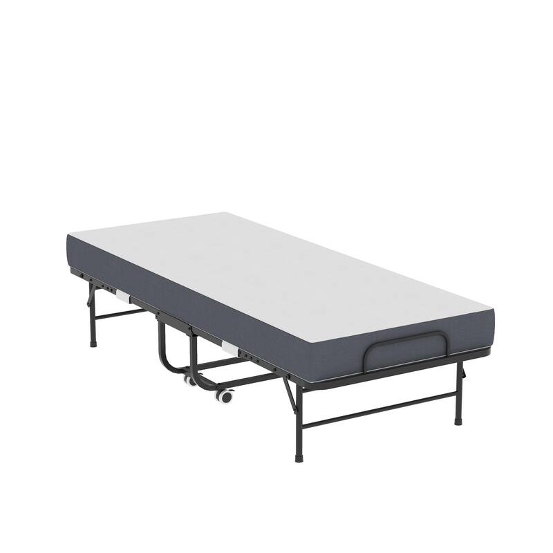 75 Inch Folding Bed with 5" Memory Foam Mattress, Rollaway Guest Bed, Heavy-Duty on Wheels, Portable Twin Bed