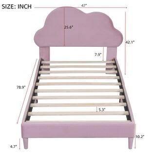 Velvet Cloud-Style Platform Bed with Headboard, Twin Size in Pink
