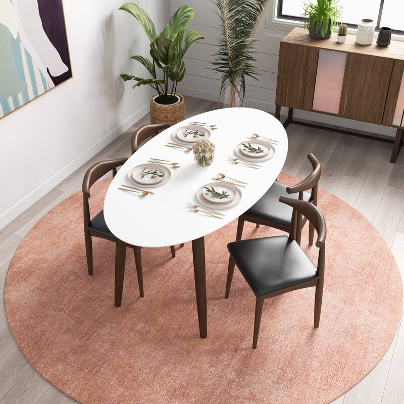 Arsland Modern Solid Wood Oval Dining Table and Chair Set Dining Room Furniture Set - Black