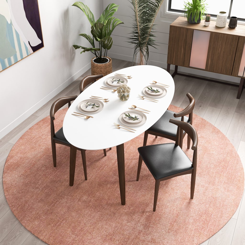 Arsland Modern Solid Wood Oval Dining Table and Dining Chair Set