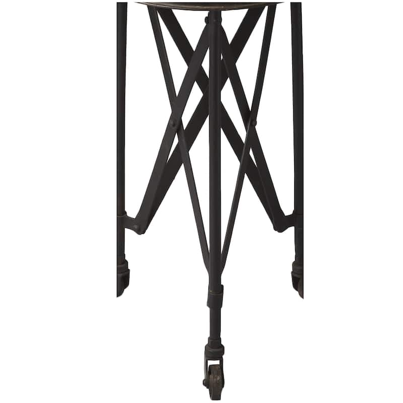 Modern Industrial Black Rolling Round End Table 23'' Distressed Iron Top 3-Leg Base Wheels Included - 14.25" x 14.25" x 23"