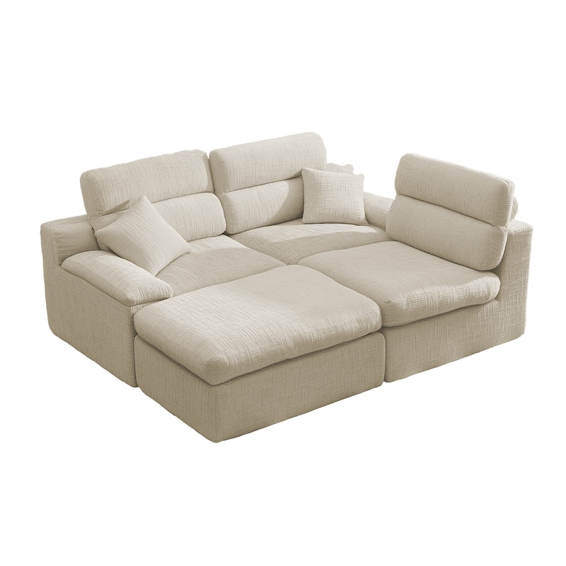 111" L-Shaped Slub Chenille Sofa with High Backrest, No Assembly Required