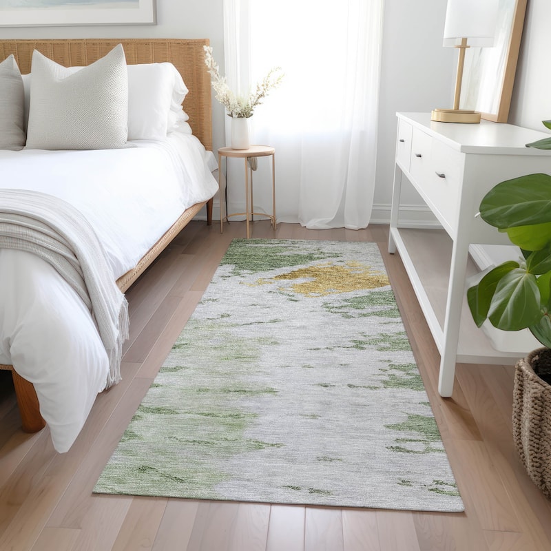 Machine Washable Indoor/ Outdoor Chantille Tie Dye Modern Rug - Aloe - 2'3" x 7'6"