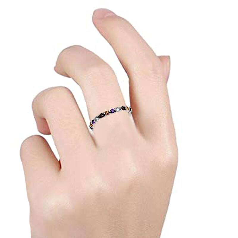 925 Sterling Silver Multi Gemstone Eternity Band Ring