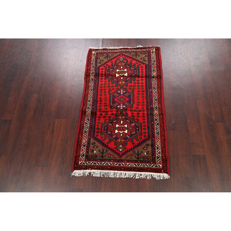 Geometric Hamedan Persian Home Decor Area Rug Hand-knotted Wool Carpet - 2'11" x 5'0"