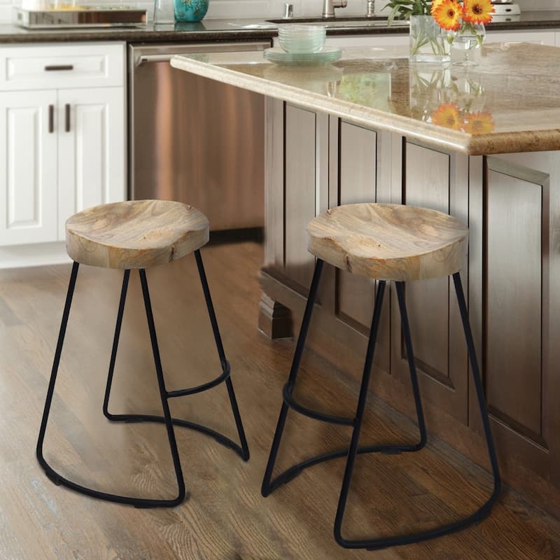 Classy Wooden Barstool With Iron Legs (Large) - 30 H x 20 W x 16 L