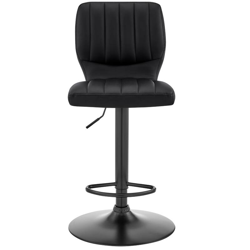 25" Adjustable Swivel Bar Stool with Faux Leather Seat and Matte Black Iron Frame for Kitchen - 46”H x 17”W x 21”D