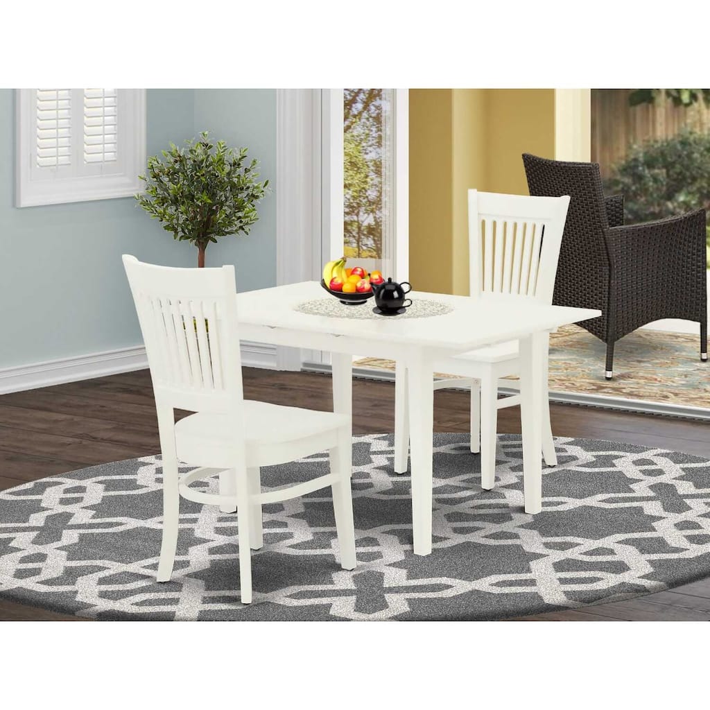 HomeStock 3-Pc Linen White Finish Rectangular Solid Wood Top With Butterfly Leaf Dining Table Set