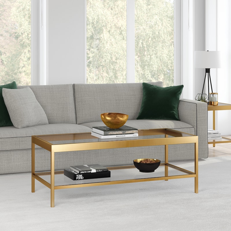 Alexis Metal and Glass Coffee Table - 45" Brass