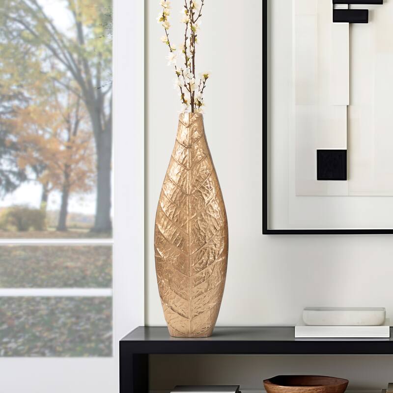 Metal Sleek Leaf Vase - Gold