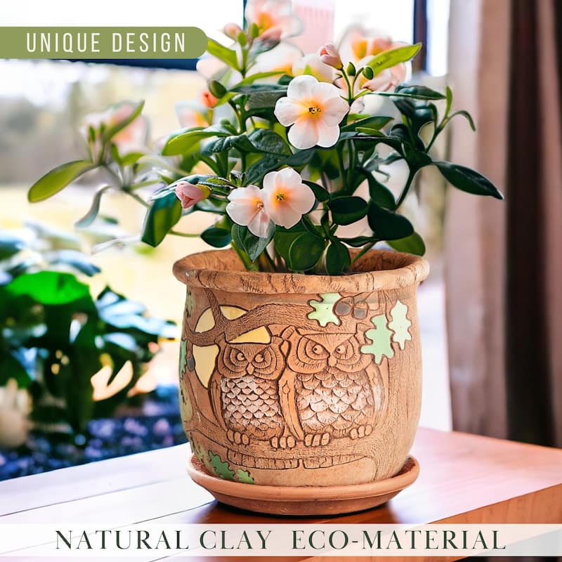 Golden Ceramics 5.9" Handmade Flower Pot Planter - Owls