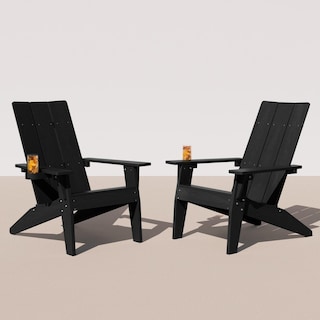 WINSOON All Weather HIPS Outdoor Adirondack Chairs with Cup Holder Set of 2