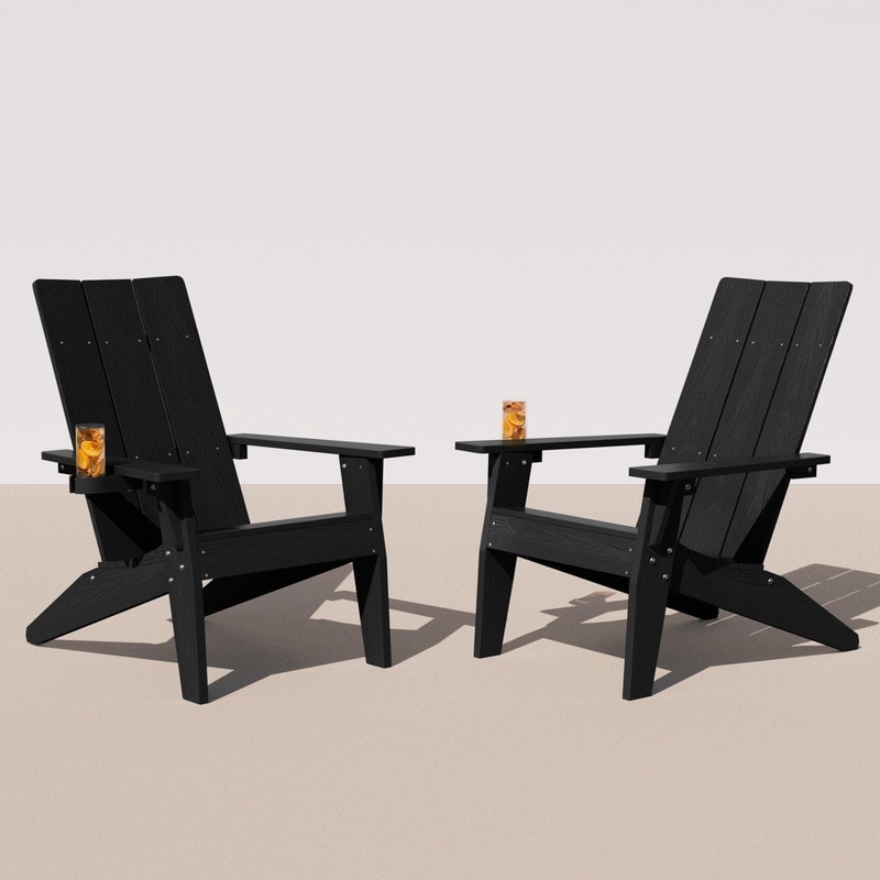 WINSOON All Weather HIPS Outdoor Adirondack Chairs with Cup Holder Set of 2