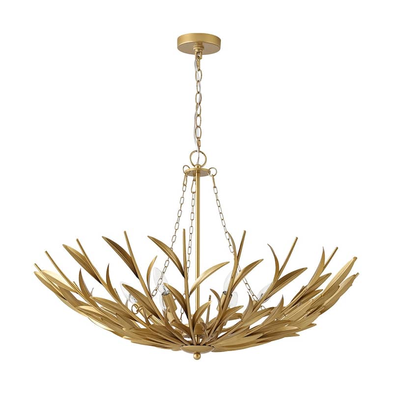 French Luxury Large Iron Gold Floral Round Cage Chandelier - 33.5 in