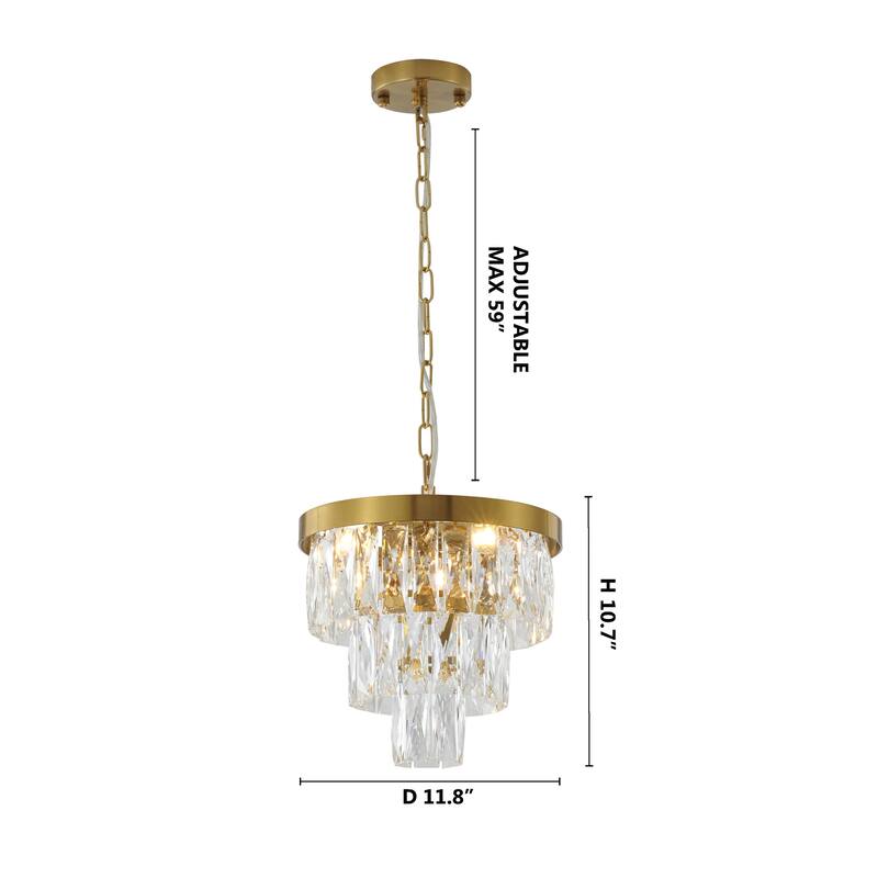 3-Light 3 Tier Gold Chandelier With Crystal Accents