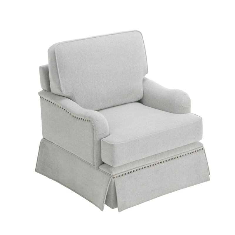 Chenille Swivel Accent Chair Storage Ottoman Set with Nailhead Trim Skirt