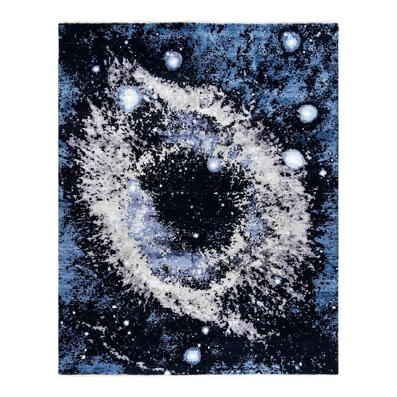 Ikat One-of-a-Kind Hand-Knotted Area Rug - Black, 8' 2" x 10' 0" - 8' 2" x 10' 0"