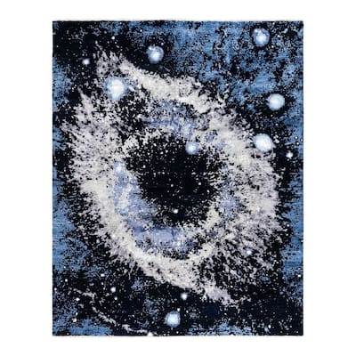 Ikat One-of-a-Kind Hand-Knotted Area Rug - Black, 8' 2" x 10' 0" - 8' 2" x 10' 0"