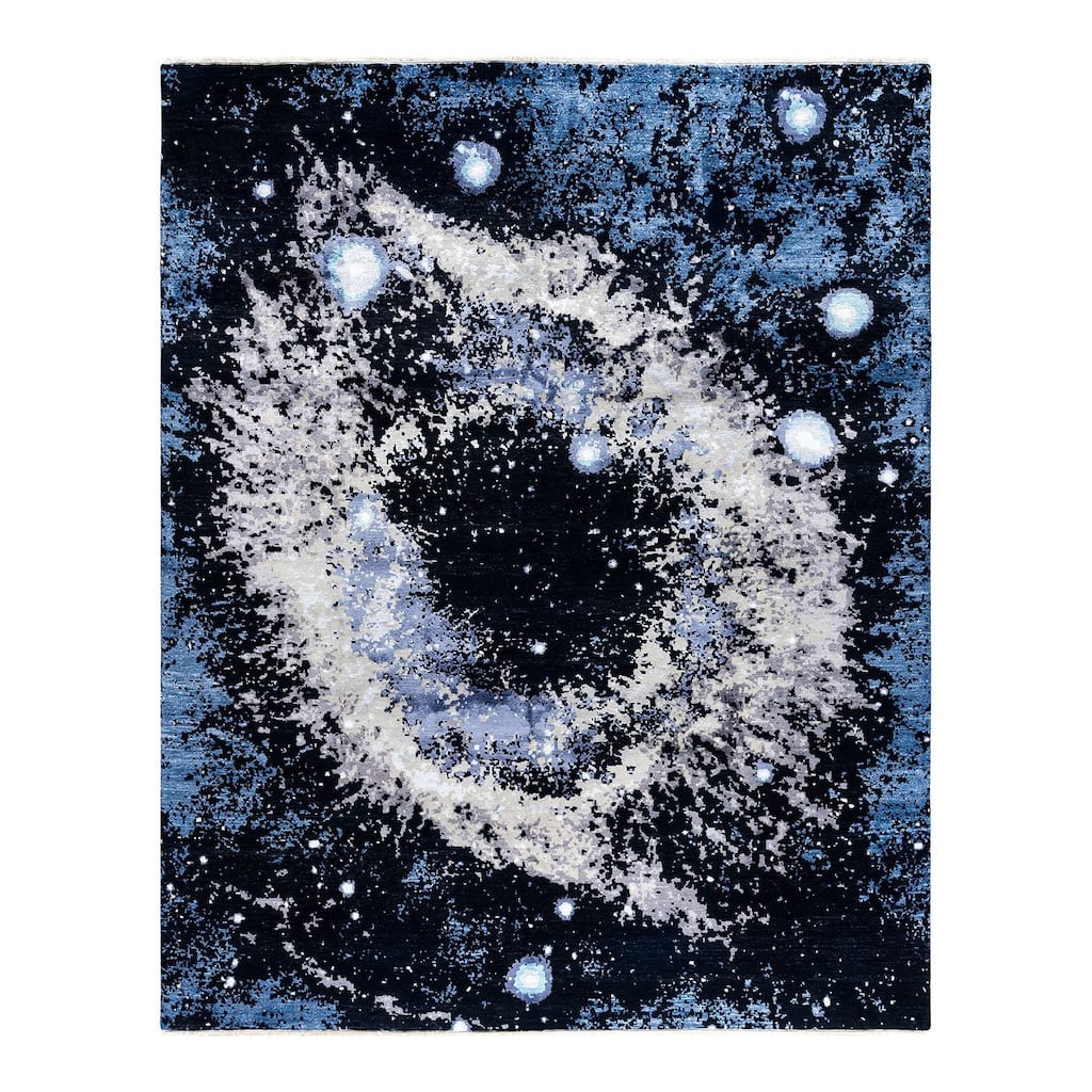 Ikat One-of-a-Kind Hand-Knotted Area Rug - Black, 8' 2" x 10' 0" - 8' 2" x 10' 0"