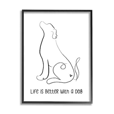 Stupell Life's Better With Dog Minimal Pet Line Drawing Framed Wall Art