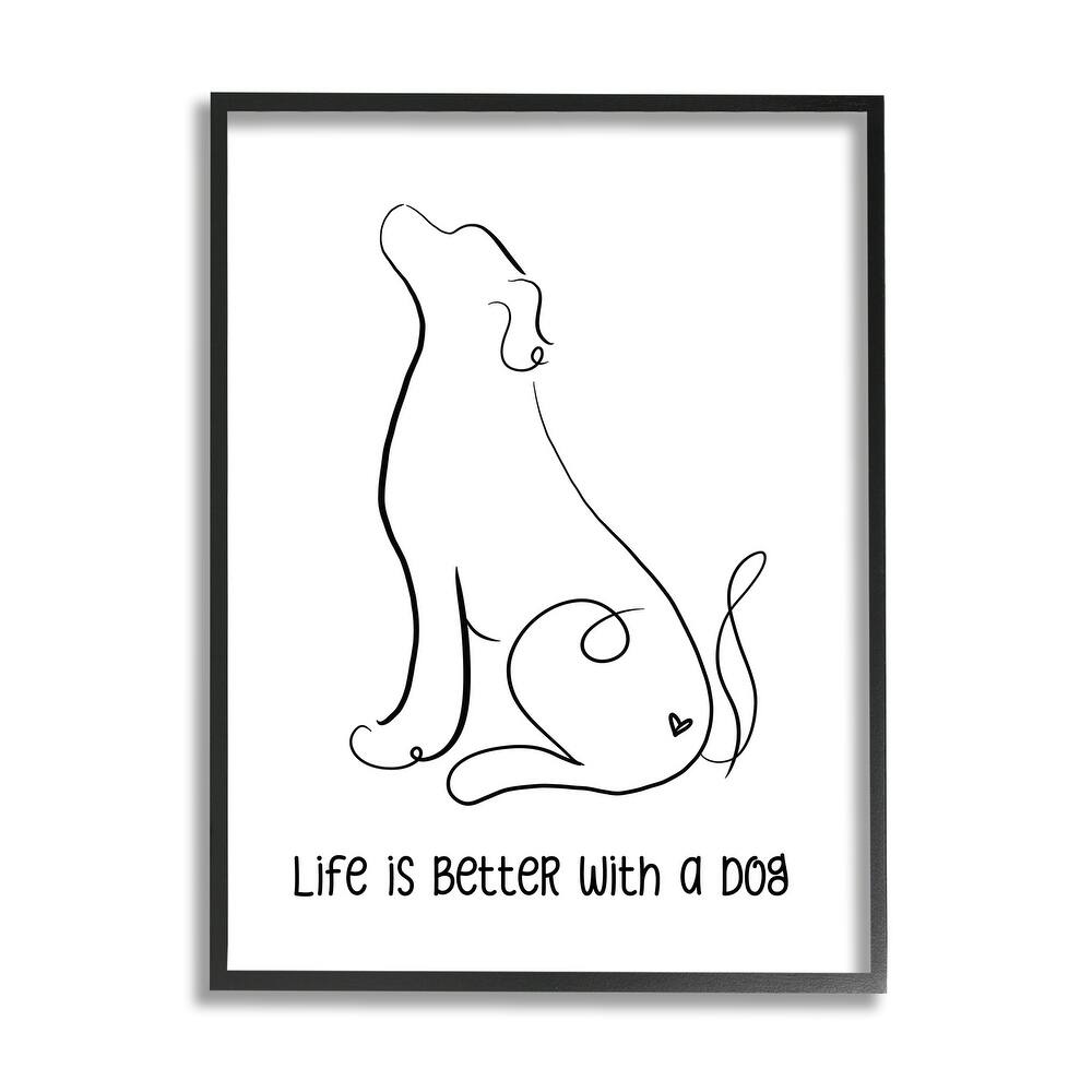 Stupell Life's Better With Dog Minimal Pet Line Drawing Framed Wall Art