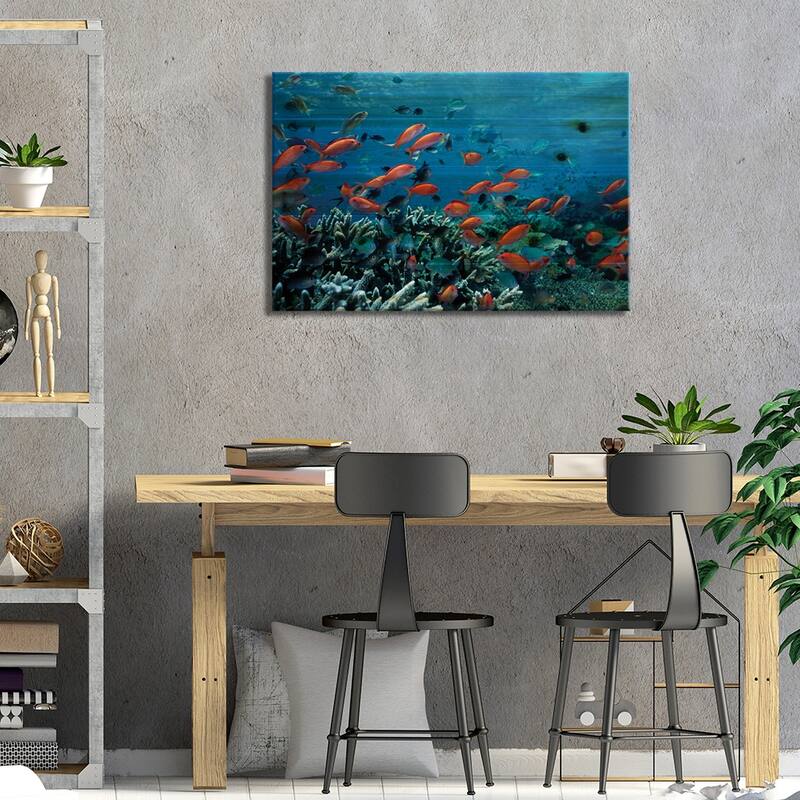 Ocean Fish Coral Reef Print On Wood by Unknown Artist - Multi-Color