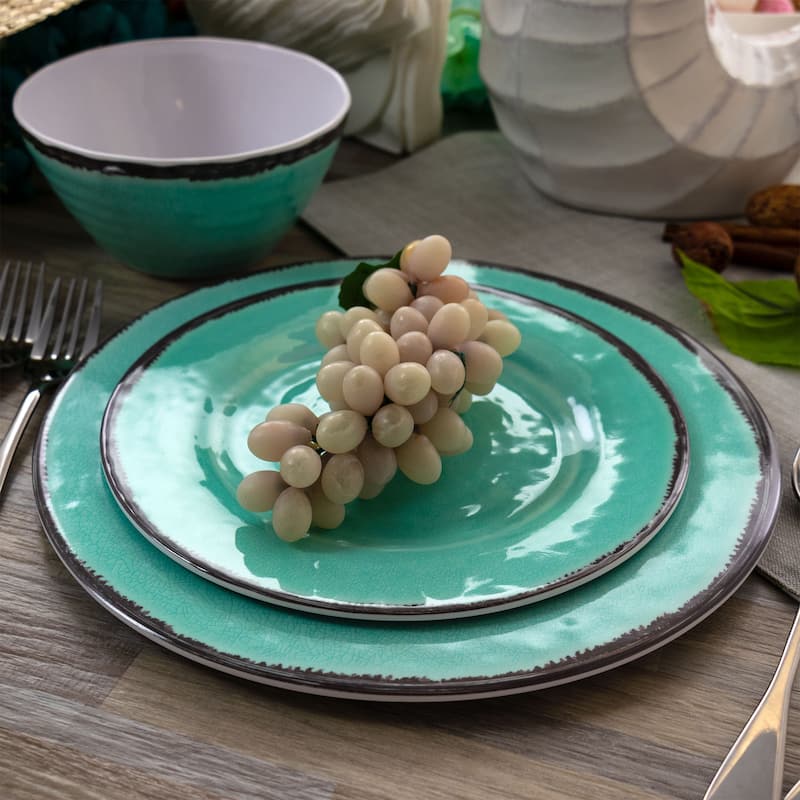Periwinkle Hall 12 Piece Chip-Resistant Melamine Dinnerware Set in Turquoise