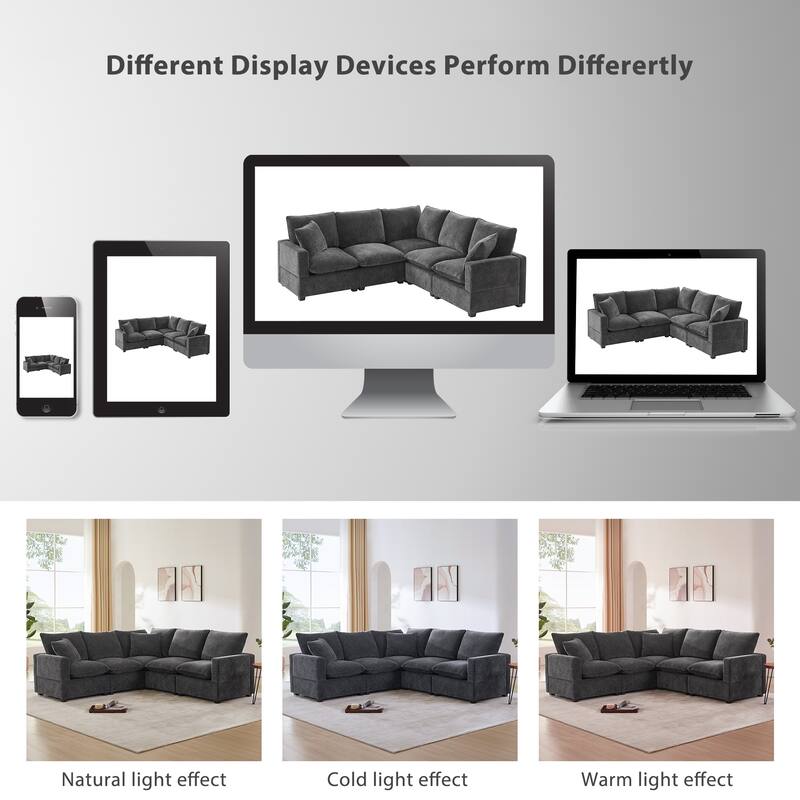 Modern L Shaped Modular Sectional Sofa with Reconfigurable Chenille Seats and Foam Cushions for Living Rooms or Offices