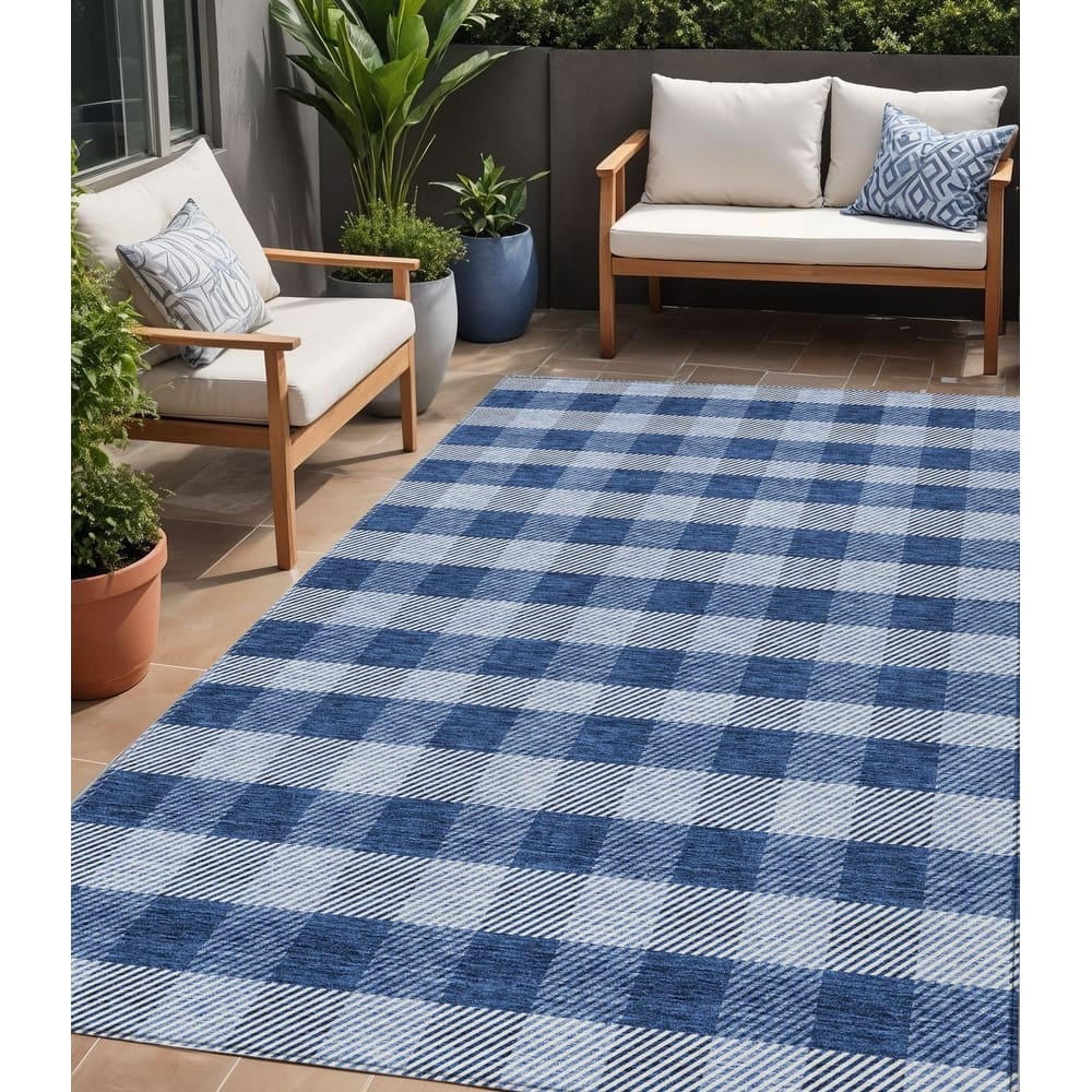 HomeRoots Plaid Transitional Rectangle Outdoor Rug