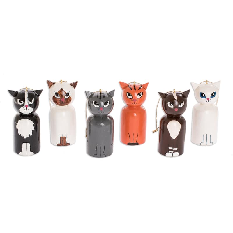 Novica Handmade Cats Holiday Reclaimed Wood Ornaments (Set Of 6)