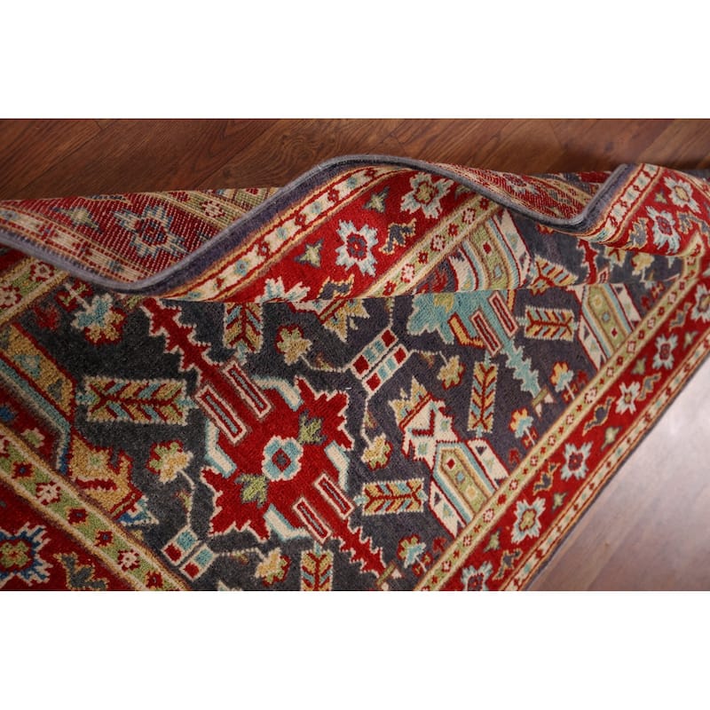 Geometric Kazak Accent Rug Hand-Knotted Blue Wool Carpet - 2'9" x 4'1"