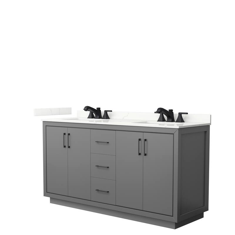 Icon 66-inch Double Vanity, Quartz Top - Dark Gray, Black Trim, Giotto Quartz Top