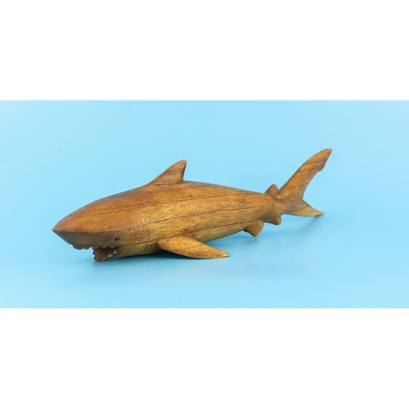 Wooden Hand Carved Shark Statue Sculpture Wood Home Decor Accent Figurine Handcrafted Handmade Seaside Fish Decoration