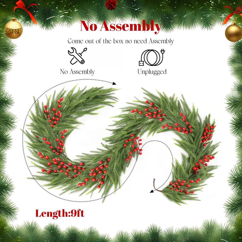 Christmas Wreath Wall Decor with 30 LED Light Pinecones Berries andFrosted White Accents, for Fireplace and Staircase